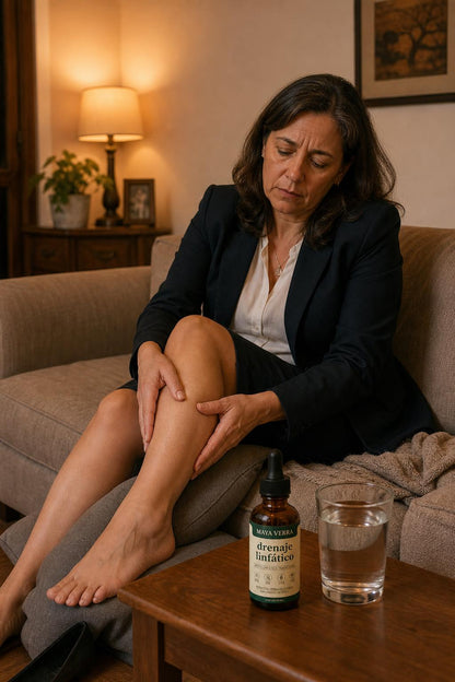 Mujer descansando las piernas en el sofá después del trabajo